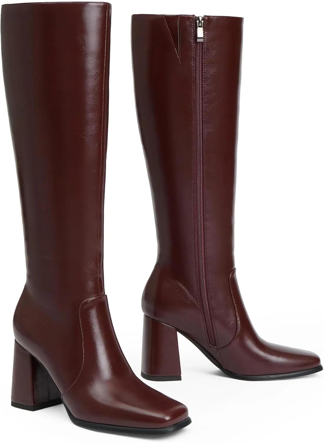 Modatope Knee High Boots Women Chunky Heel Square Toe Tall Boots for Women High Heel Side Zipper Long Boots