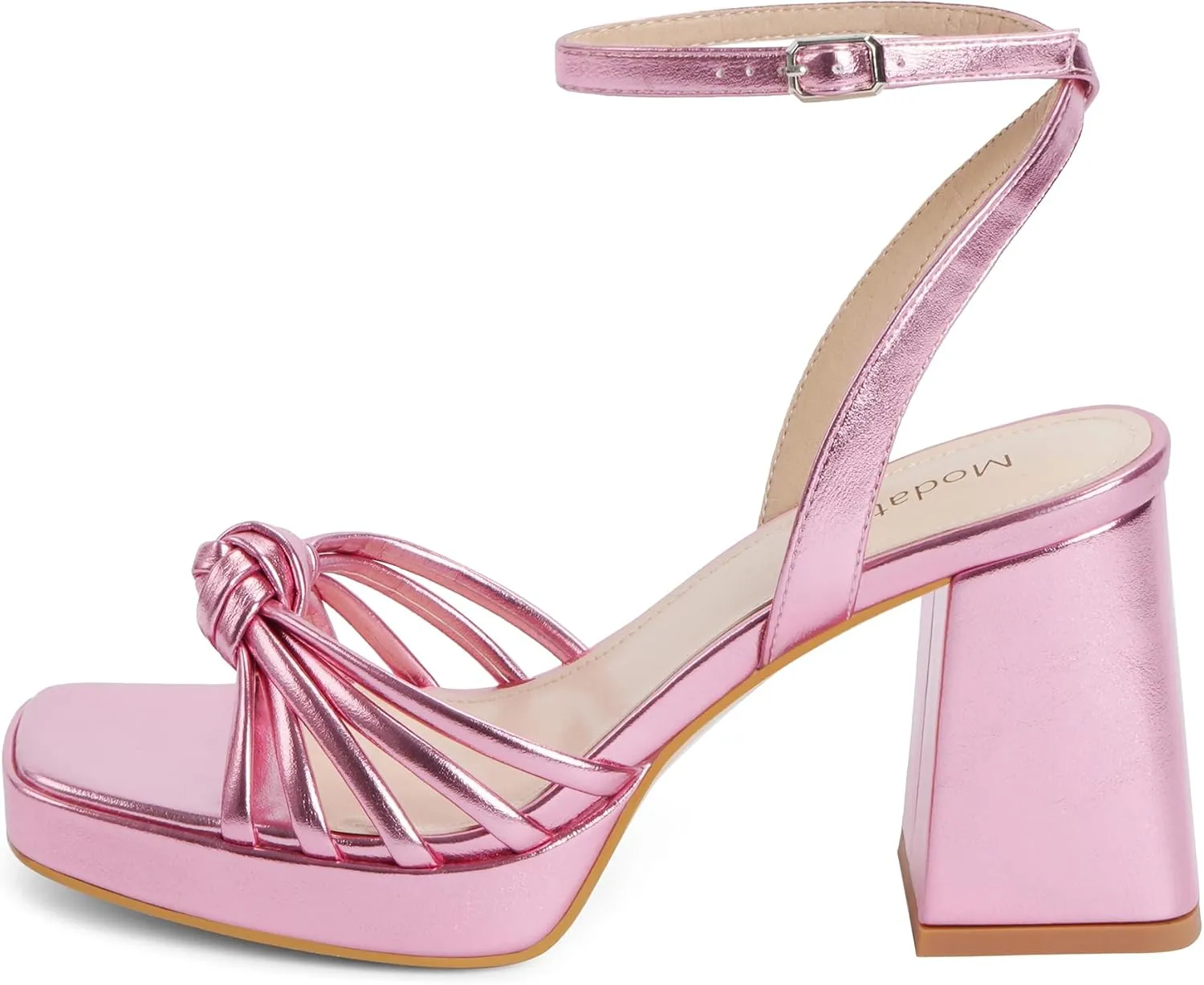 Modatope Platform Bow Sandals for Women Chunky Heel Strappy Platform Heels Square Open Toe Heeled Sandals Ankle Strap Block Heel Sanadals