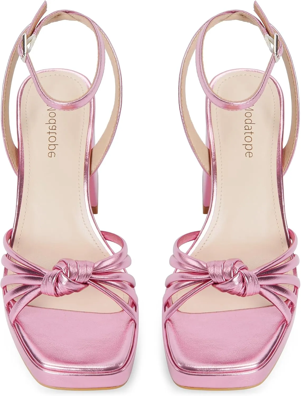Modatope Platform Bow Sandals for Women Chunky Heel Strappy Platform Heels Square Open Toe Heeled Sandals Ankle Strap Block Heel Sanadals