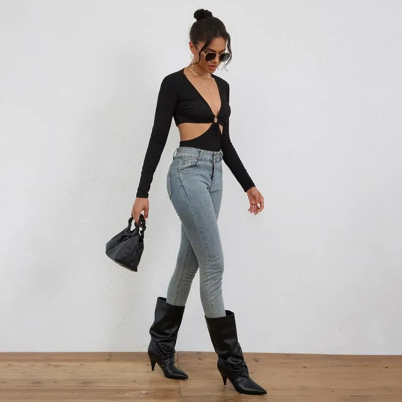 Modatope Slouchy Mid Calf Boots for Women Pointed Toe Chunky Heel Boots Faux Flod Over Slip on Womens Boots