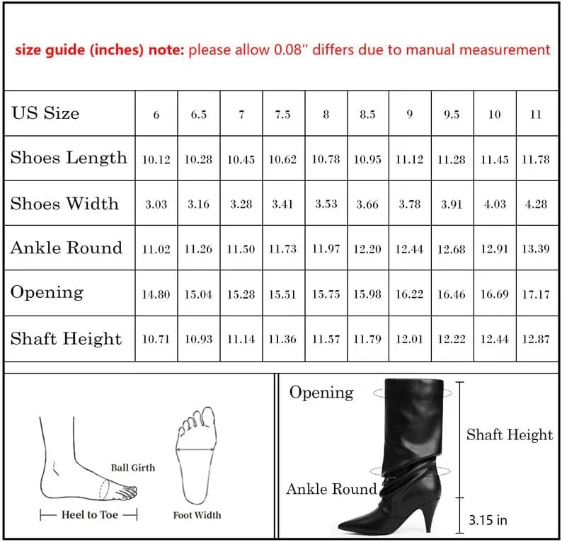 Modatope Slouchy Mid Calf Boots for Women Pointed Toe Chunky Heel Boots Faux Flod Over Slip on Womens Boots