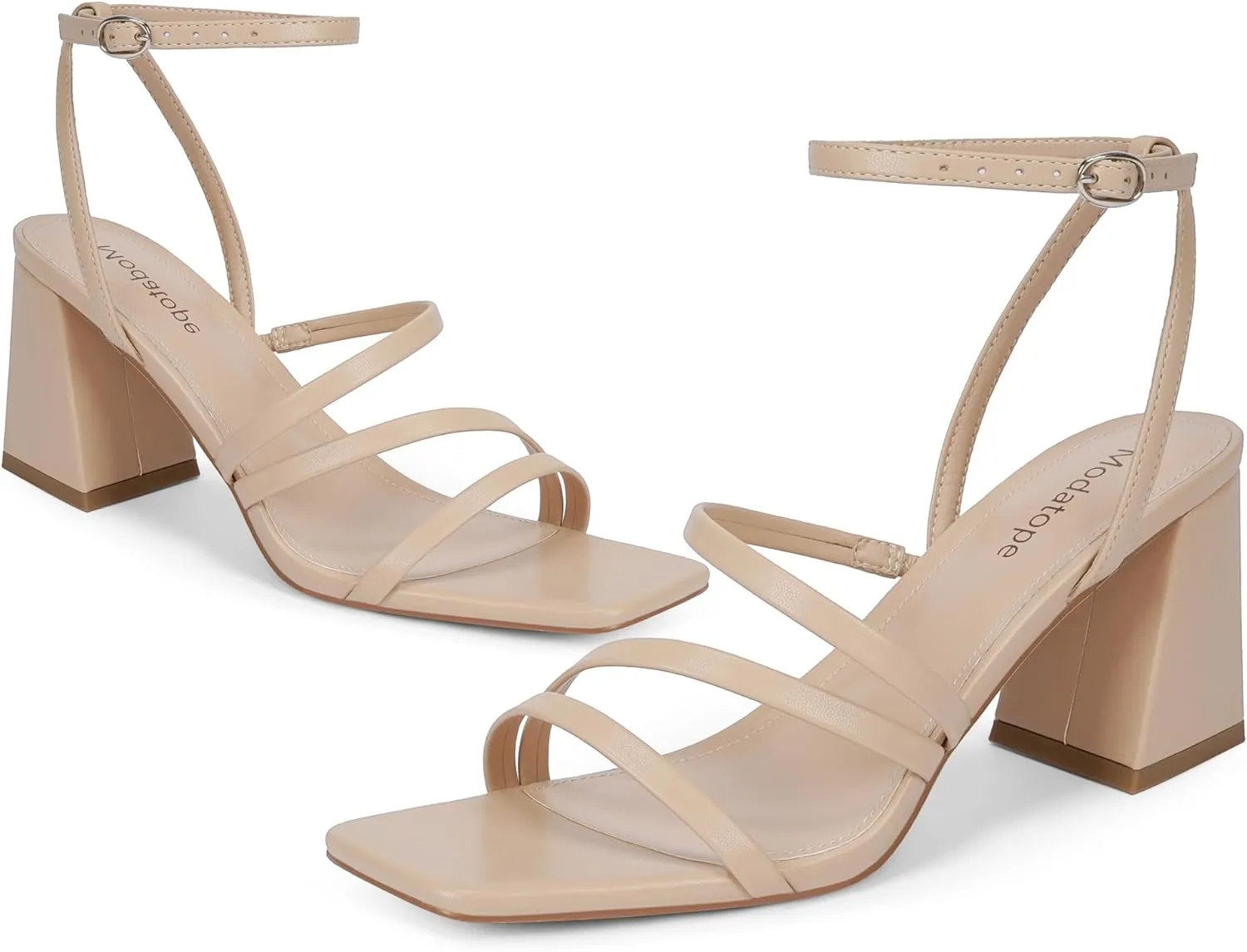 Modatope Women Heeled Sandals Strappy Heels Square Open Toe Chunky Block Heels Ankle Strap Sandals for Women Comfortable Heels