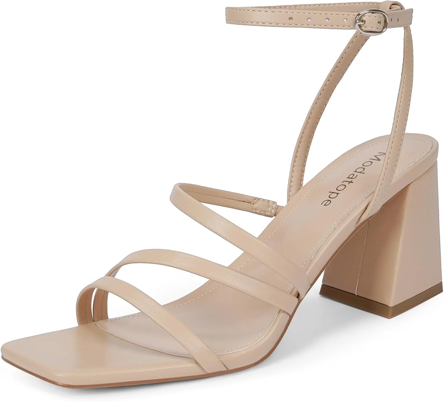 Modatope Women Heeled Sandals Strappy Heels Square Open Toe Chunky Block Heels Ankle Strap Sandals for Women Comfortable Heels