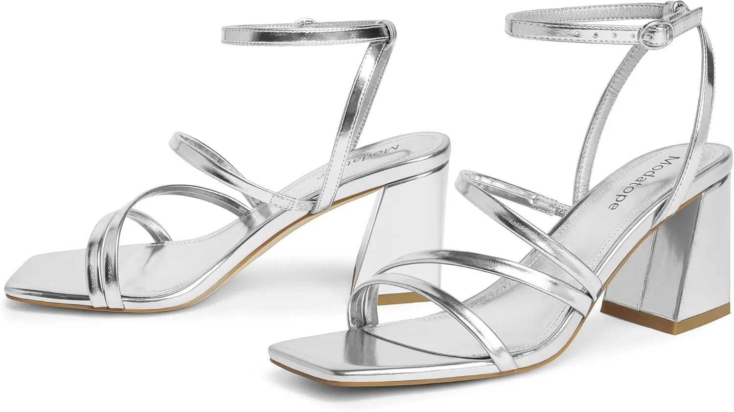 Modatope Women Heeled Sandals Strappy Heels Square Open Toe Chunky Block Heels Ankle Strap Sandals for Women Comfortable Heels