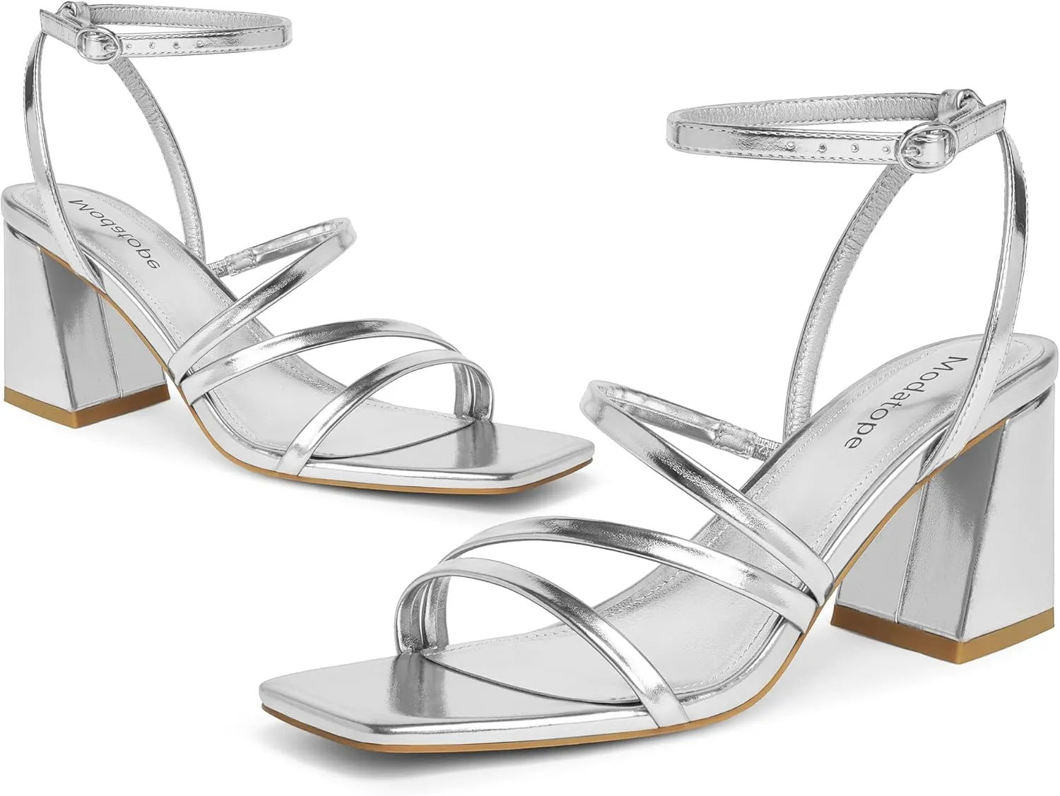 Modatope Women Heeled Sandals Strappy Heels Square Open Toe Chunky Block Heels Ankle Strap Sandals for Women Comfortable Heels