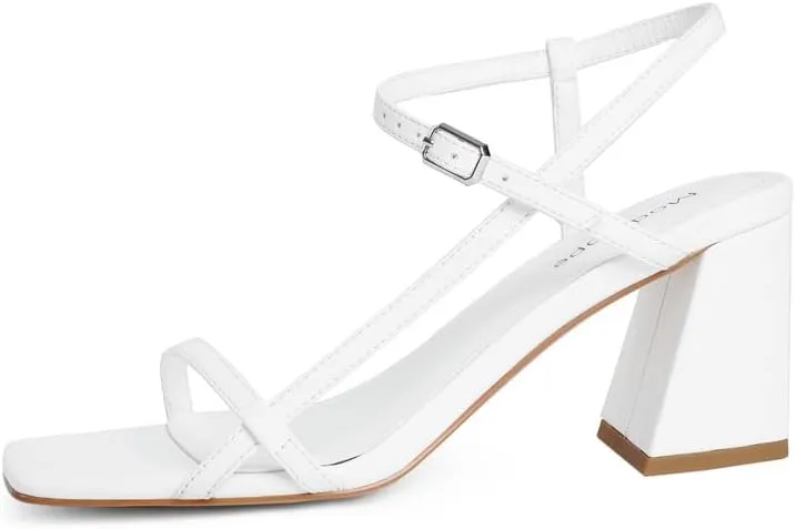 Modatope Women's Chunky Heel Square Toe Sandals - Red