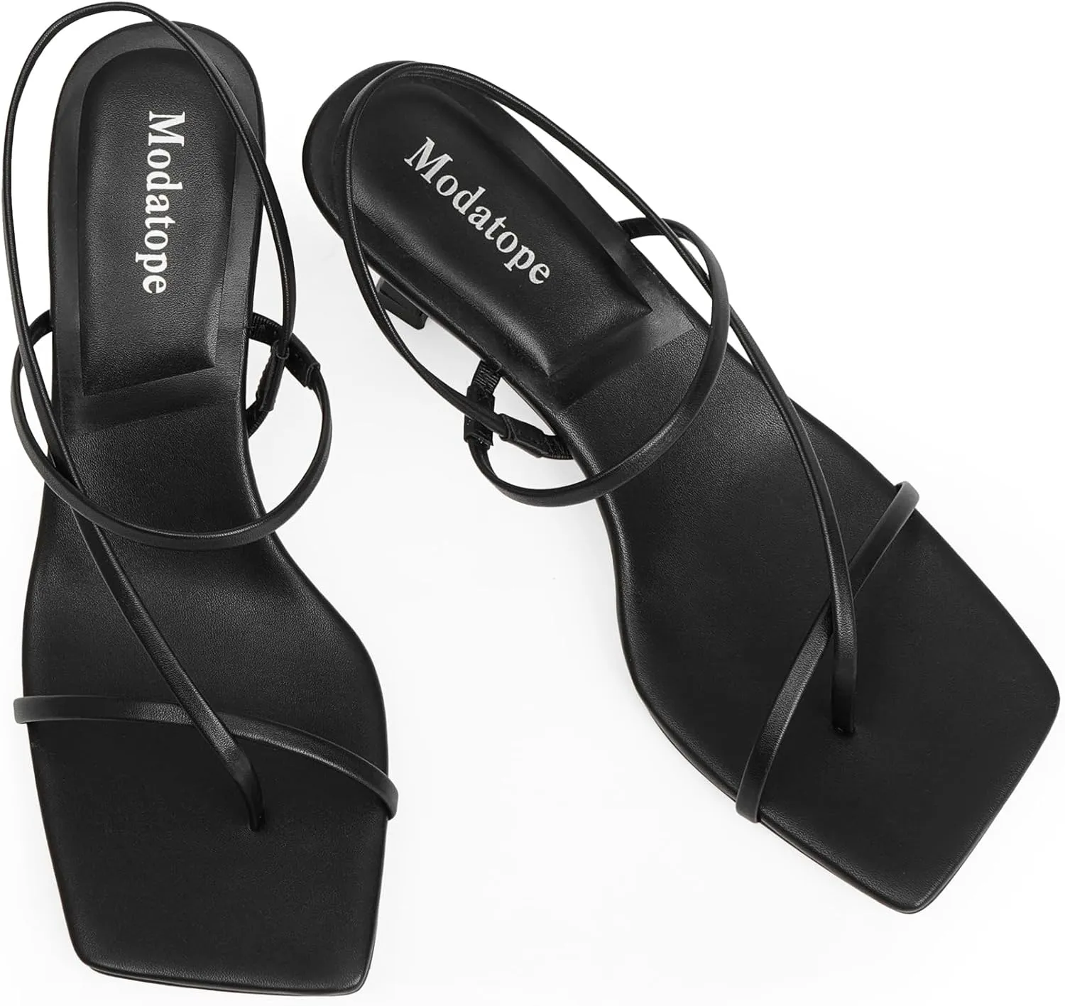 Modatope Womens Kitten Heel Strappy Thong Sandals Square Open Toe Flip Flop Heels