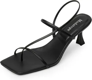Modatope Womens Kitten Heel Strappy Thong Sandals Square Open Toe Flip Flop Heels