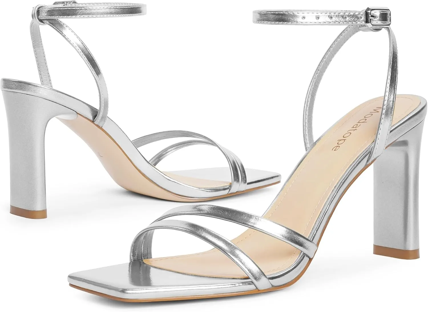 Modatope Womens Sandals Square Open Toe Chunky High Heels Strappy Ankle Strap Sandals Comfort Dress Party Shoes