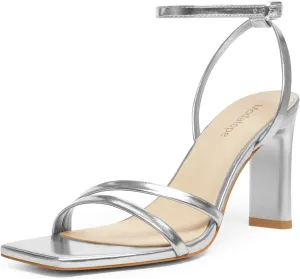 Modatope Womens Sandals Square Open Toe Chunky High Heels Strappy Ankle Strap Sandals Comfort Dress Party Shoes