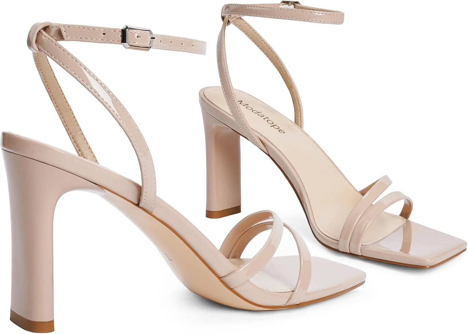 Modatope Womens Sandals Square Open Toe Chunky High Heels Strappy Ankle Strap Sandals Comfort Dress Party Shoes