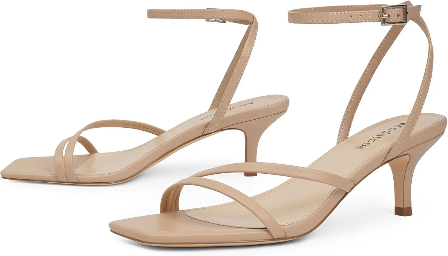 Modatope Womens Sandals Square Open Toe Kitten Heels Strappy Ankle Strap Sandals Comfort Dress Party Shoes