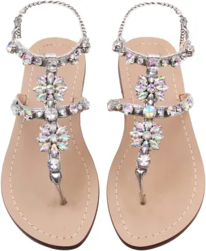 Monrovia Women's Crystal with Rhinestone Bohemia Flip Flops Summer Beach Flat Sandals