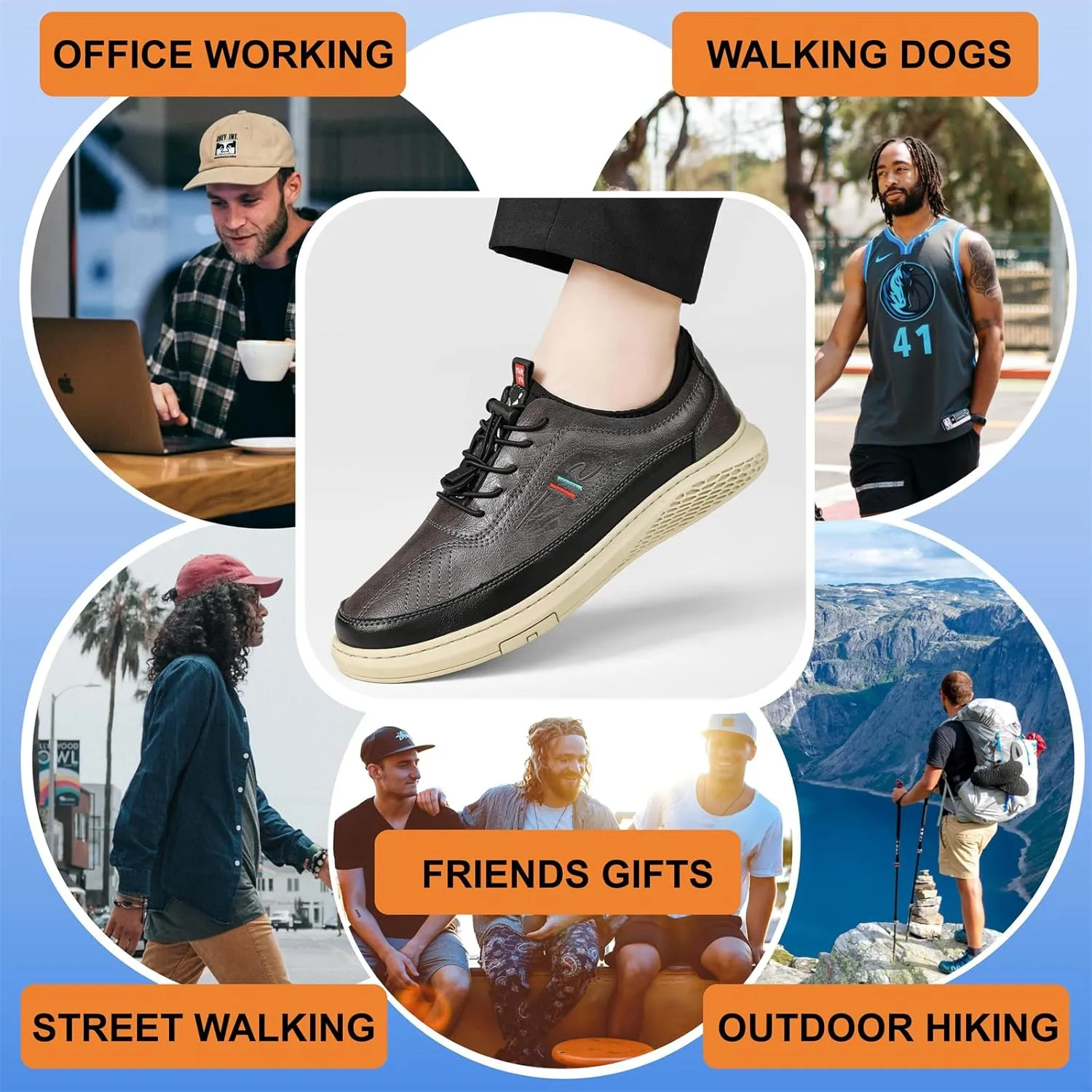 Moodeng Mens Dress Shoes Leather Causal Oxfords Lightweight Formal Business Shoes Adjustable Lacing Derby Shoes Comfortable Walking Loafers