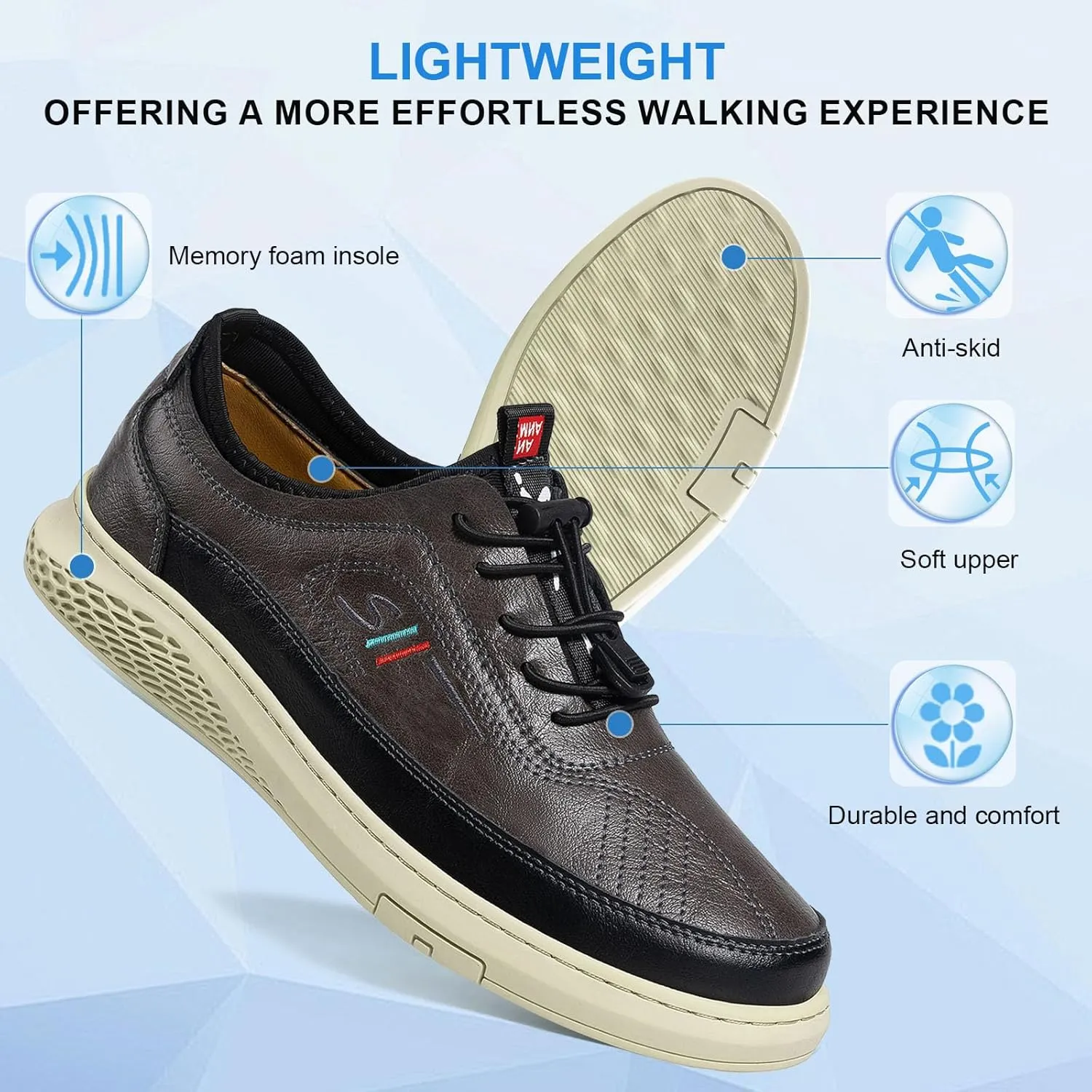 Moodeng Mens Dress Shoes Leather Causal Oxfords Lightweight Formal Business Shoes Adjustable Lacing Derby Shoes Comfortable Walking Loafers