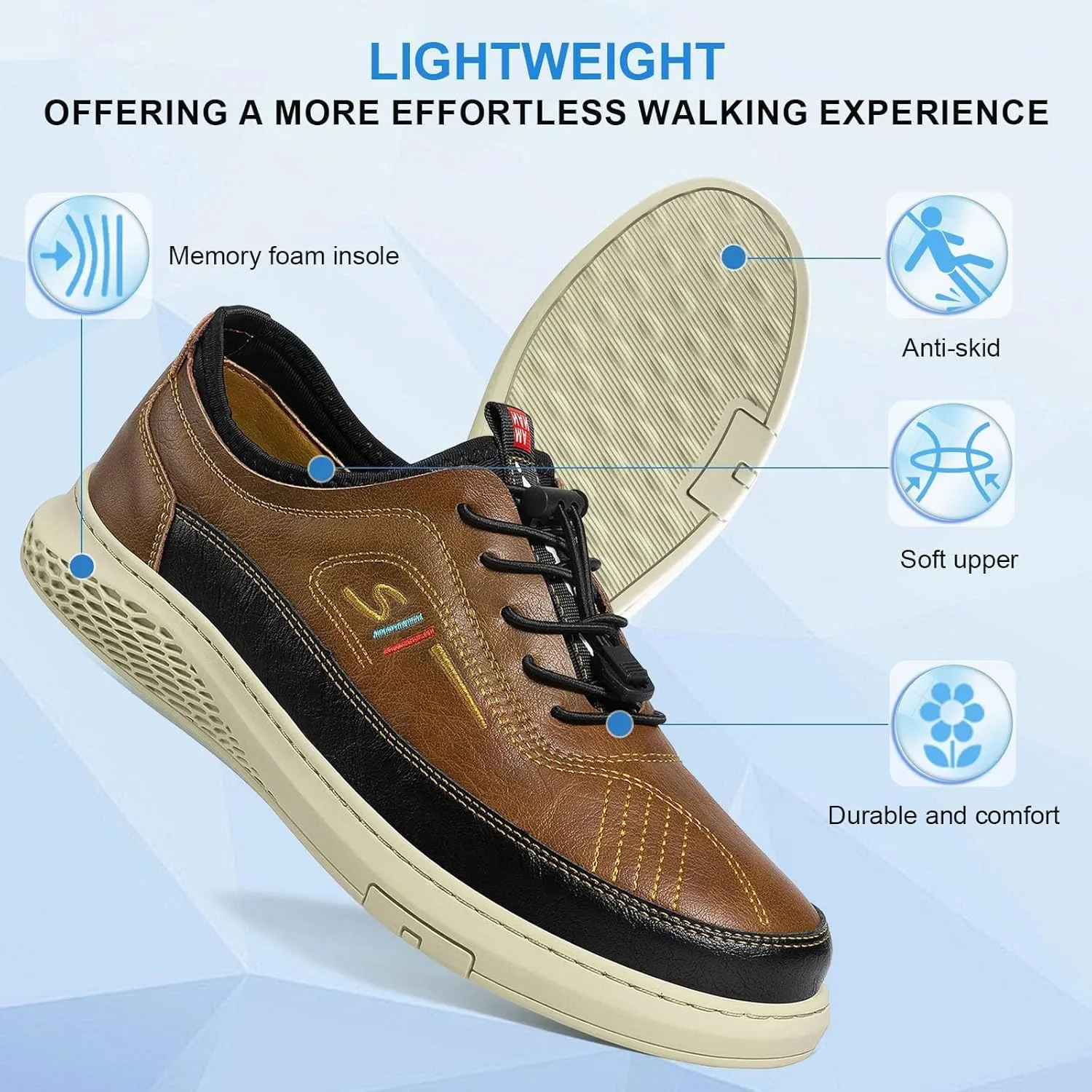Moodeng Mens Dress Shoes Leather Causal Oxfords Lightweight Formal Business Shoes Adjustable Lacing Derby Shoes Comfortable Walking Loafers