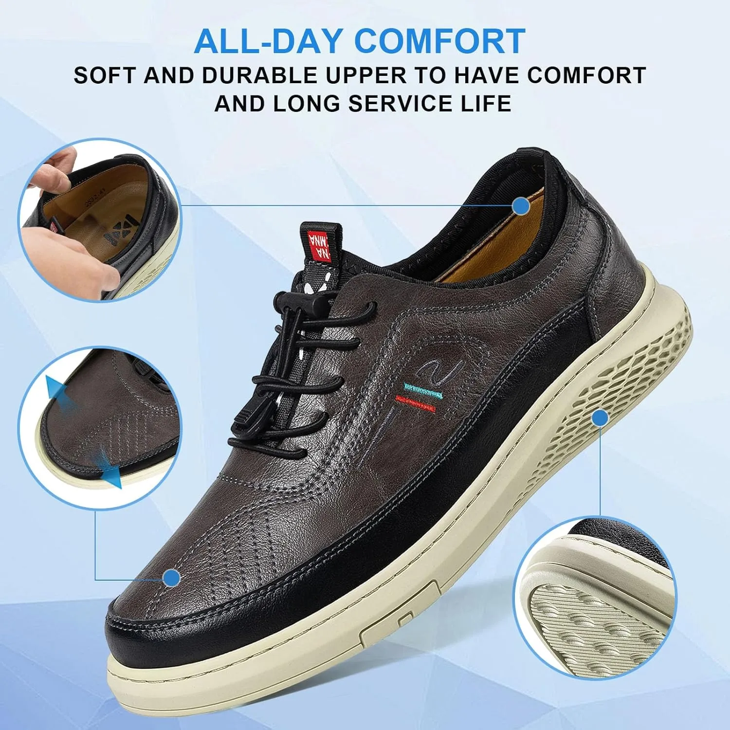 Moodeng Mens Dress Shoes Leather Causal Oxfords Lightweight Formal Business Shoes Adjustable Lacing Derby Shoes Comfortable Walking Loafers