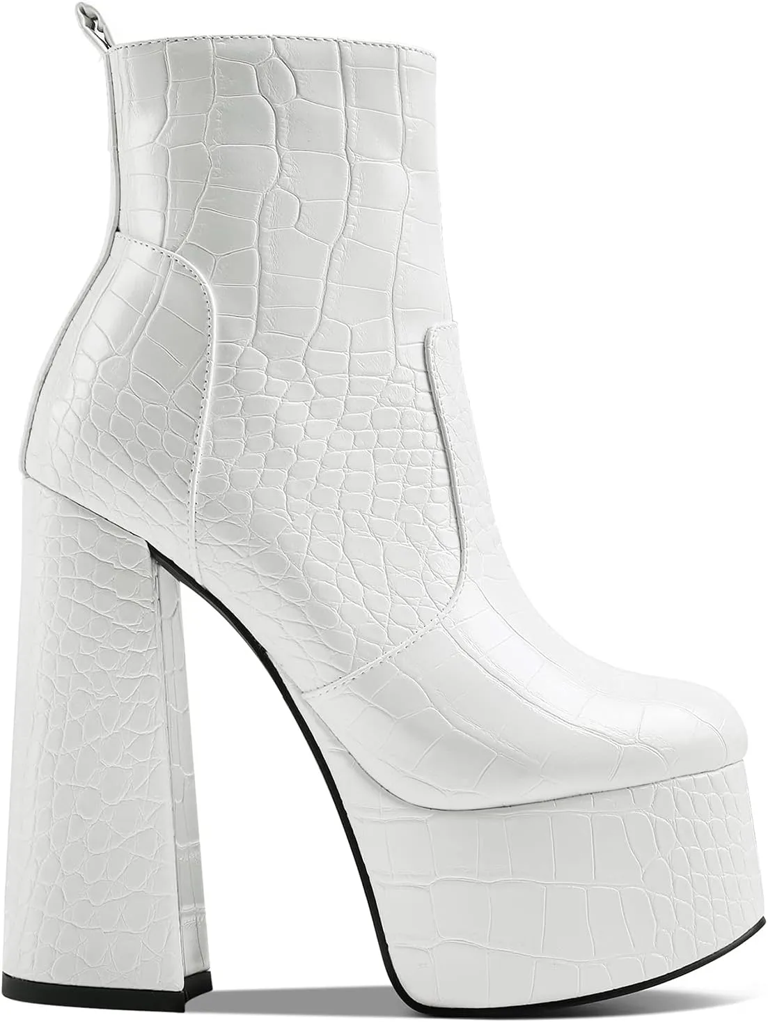 MOOMMO Platform Boots Ankle High Chunky Heel for Women Crocodile Round Toe Stretchy Leather Chelsea Boots Side Zipper Animal Print Combat Booties Sexy Office Party Wedding Prom 4-11 M US