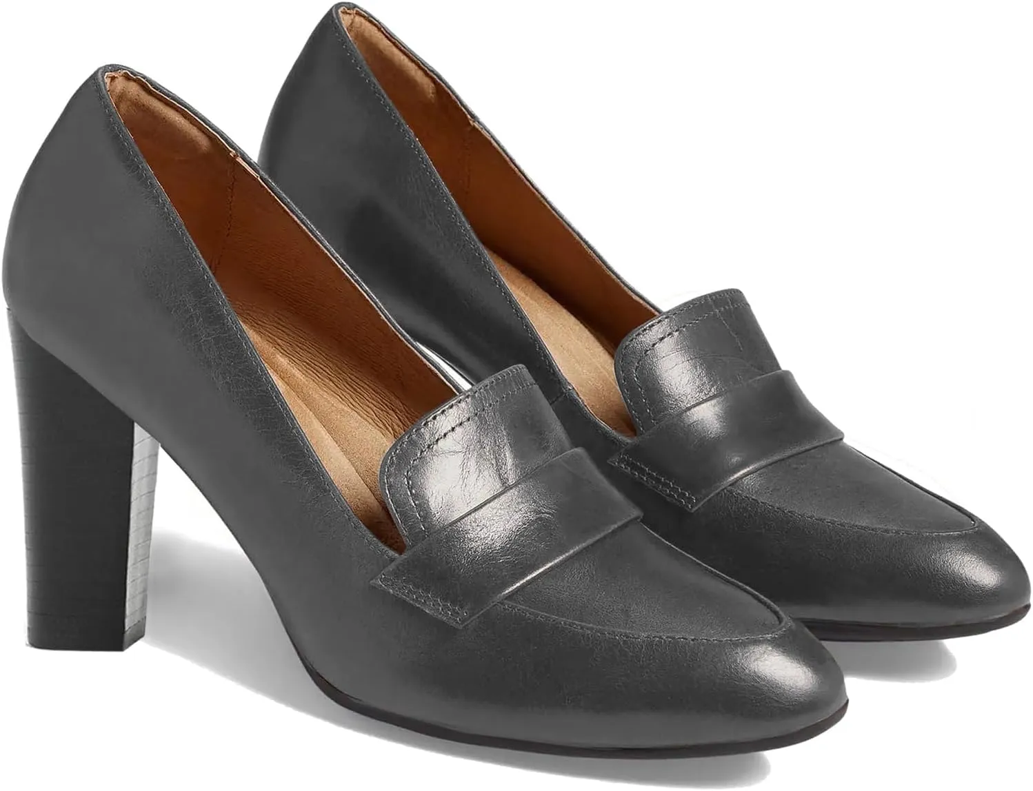 MOOMMO Women's Chunky Block Heel Pumps Round Closed Toe Slip On Oxford Loafers Shoes High Heels Snake Skin Work Pump Suede Loafer for Office Ladies Classic Formal Business Professional 4-13 M US