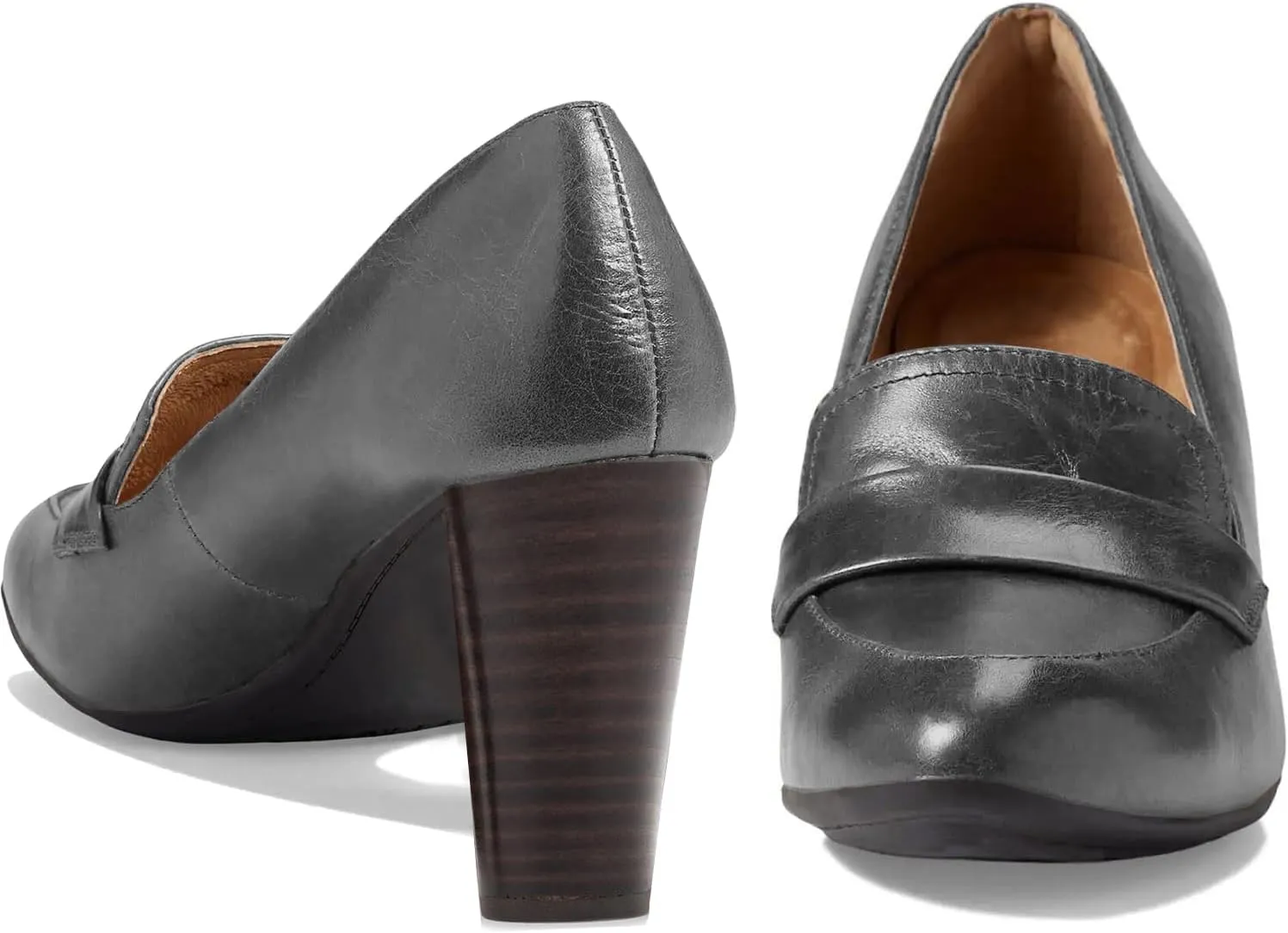 MOOMMO Women's Chunky Block Heel Pumps Round Closed Toe Slip On Oxford Loafers Shoes High Heels Snake Skin Work Pump Suede Loafer for Office Ladies Classic Formal Business Professional 4-13 M US