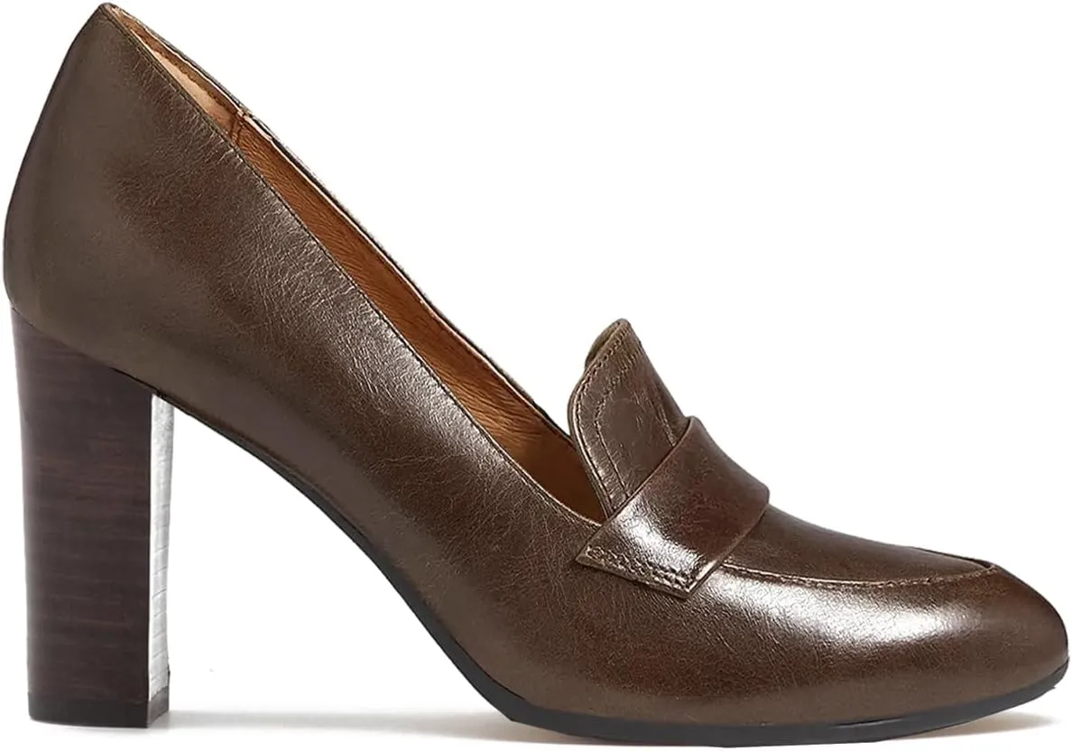 MOOMMO Women's Chunky Block Heel Pumps Round Closed Toe Slip On Oxford Loafers Shoes High Heels Snake Skin Work Pump Suede Loafer for Office Ladies Classic Formal Business Professional 4-13 M US