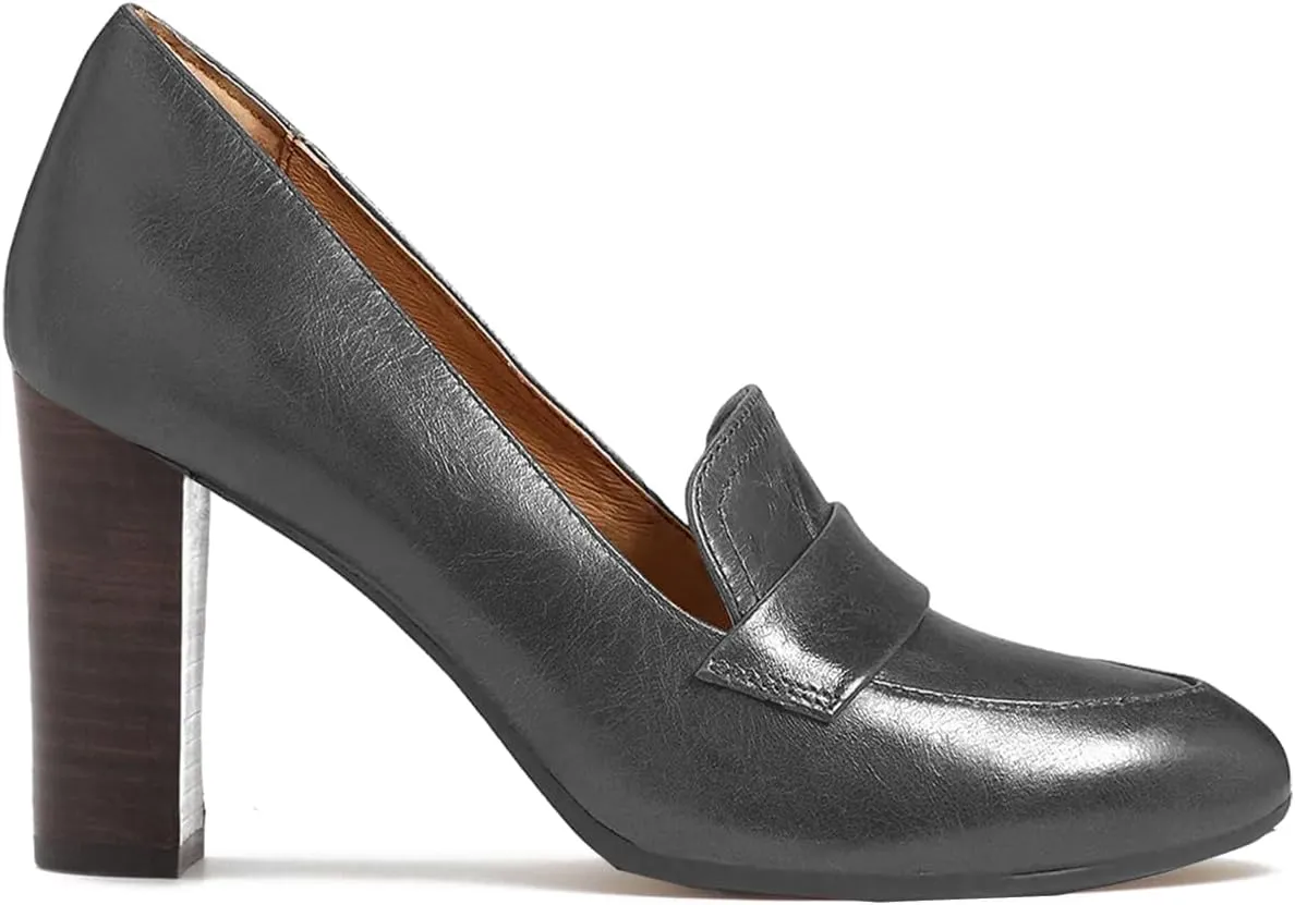 MOOMMO Women's Chunky Block Heel Pumps Round Closed Toe Slip On Oxford Loafers Shoes High Heels Snake Skin Work Pump Suede Loafer for Office Ladies Classic Formal Business Professional 4-13 M US