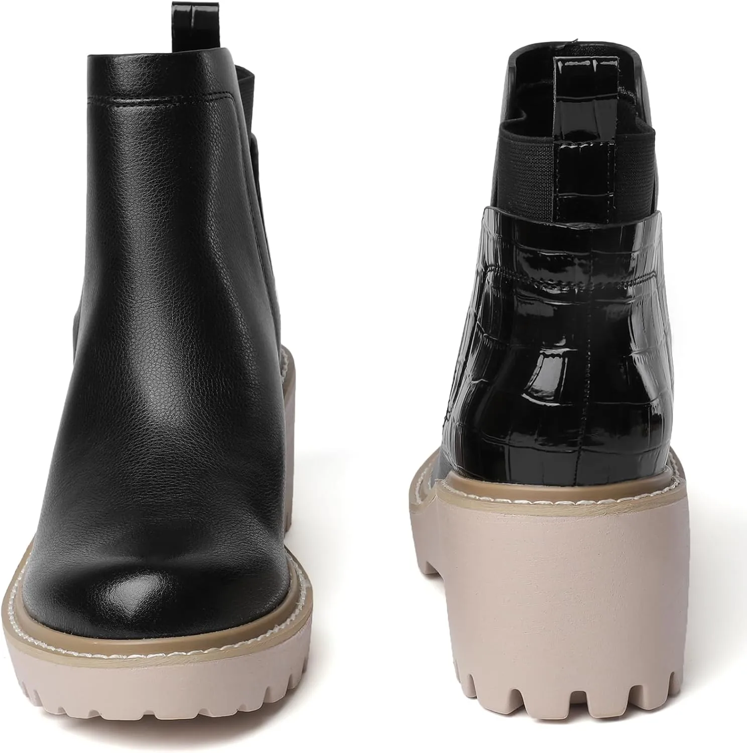 Mostrin Chelsea Boots for Women Platform Ankle Boots Chunky Lug Sole Boots Slip on Elastic Fall Boots Wedges Block Booties