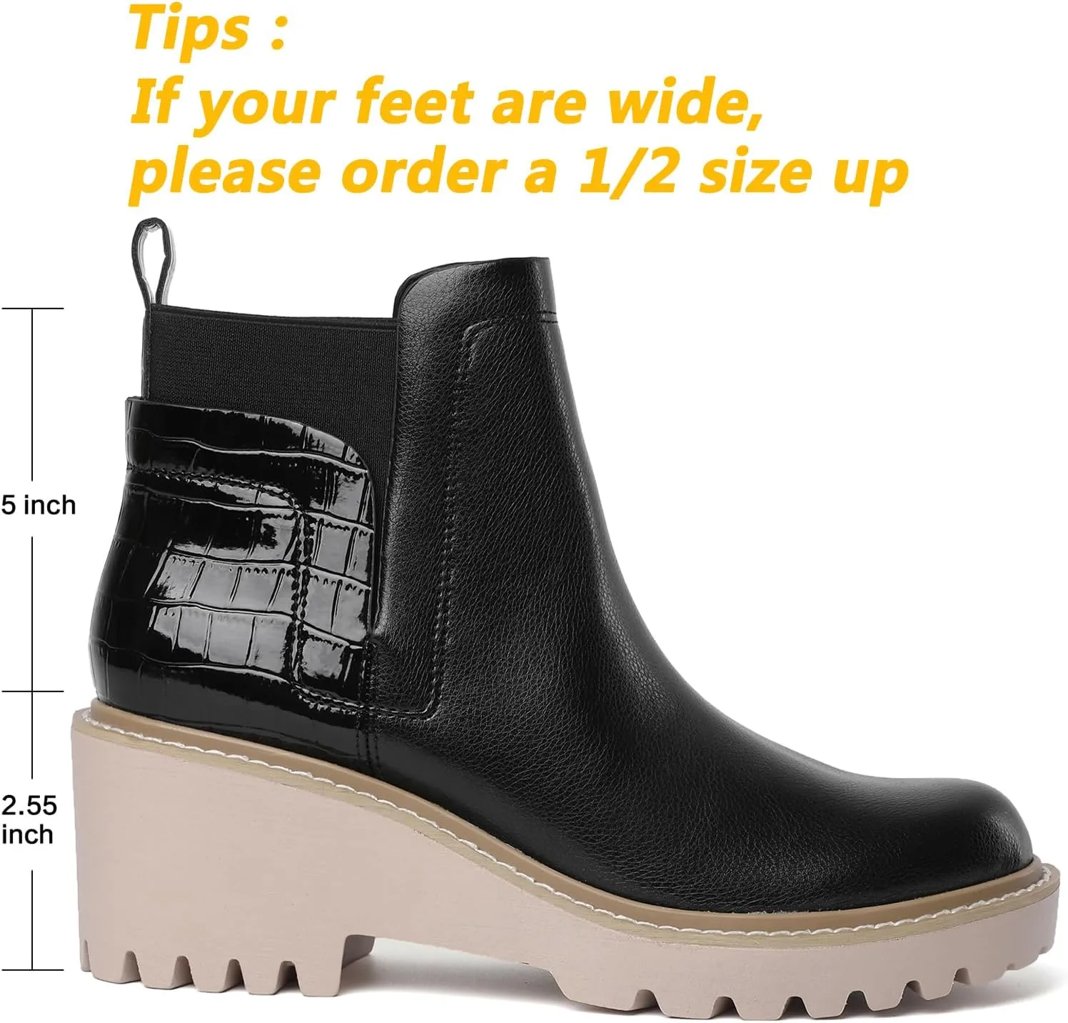 Mostrin Chelsea Boots for Women Platform Ankle Boots Chunky Lug Sole Boots Slip on Elastic Fall Boots Wedges Block Booties