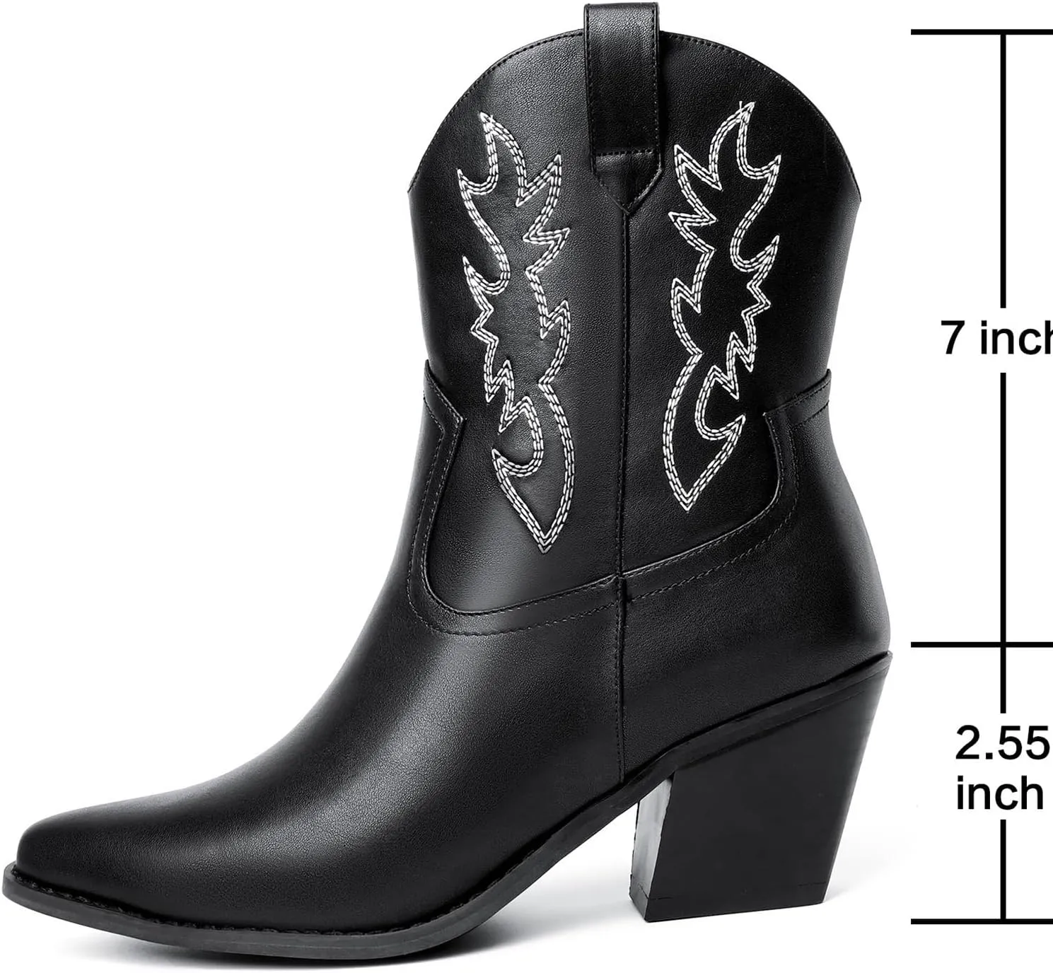 Mostrin Cowgirl Boots for Women Embroidered Cowboy Boots Pointed Toe Ankle Boots Chunky Western Boots Pull-on Mid Calf Booties