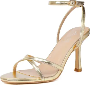 Mostrin Strappy Heels for Women Lace Up Ankle Strap Round Open Toe Stiletto High Heels Women's Heeled Sandals for Prom, Party, Daily