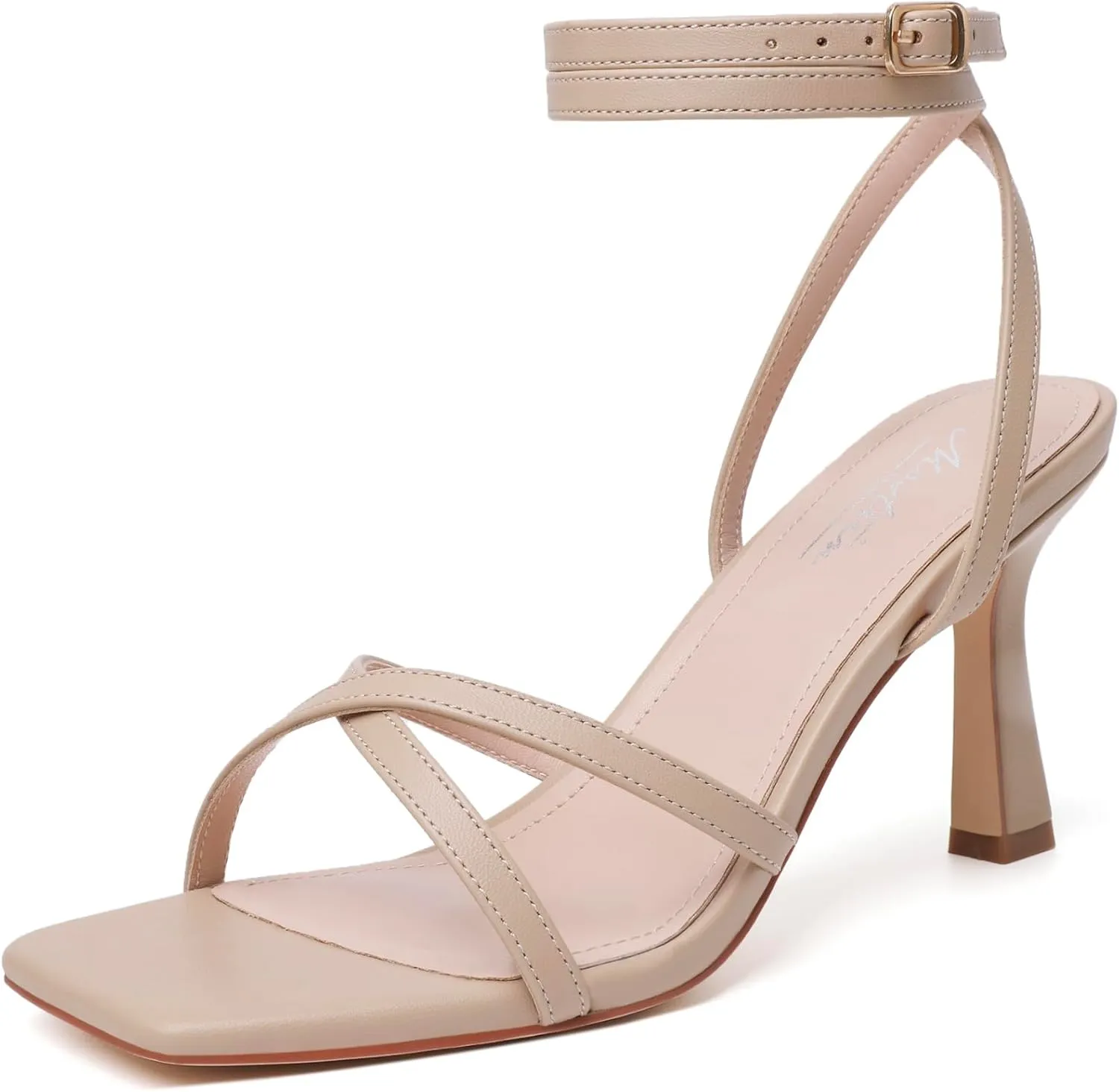 Mostrin Womens Sandals Strappy Heels for Women Ankle Strap Lace Up Heels Square Open Toe Heels Tie Up Stiletto High Heeled Sandals for Prom, Party, Daily Wear