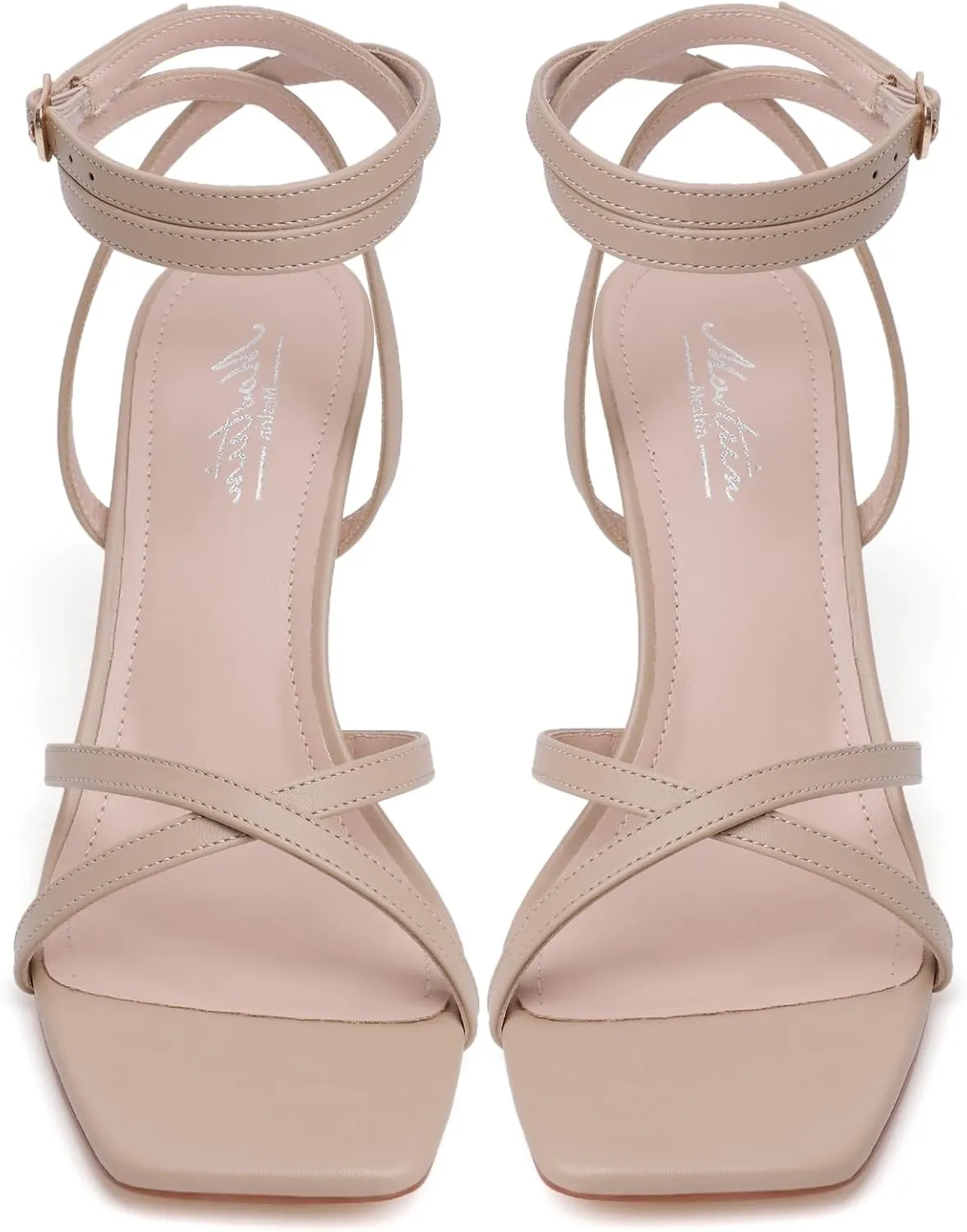 Mostrin Womens Sandals Strappy Heels for Women Ankle Strap Lace Up Heels Square Open Toe Heels Tie Up Stiletto High Heeled Sandals for Prom, Party, Daily Wear