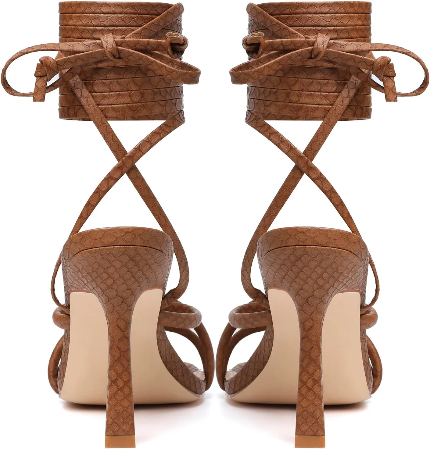 Mostrin Womens Sandals Strappy Heels for Women Lace Up Square Open Toe Heels Tie Up High Heeled Sandals for Prom, Party, Daily Wear