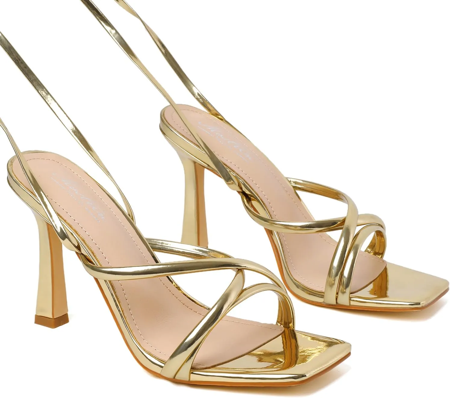 Mostrin Womens Sandals Strappy Heels for Women Lace Up Square Open Toe Heels Tie Up High Heeled Sandals for Prom, Party, Daily Wear