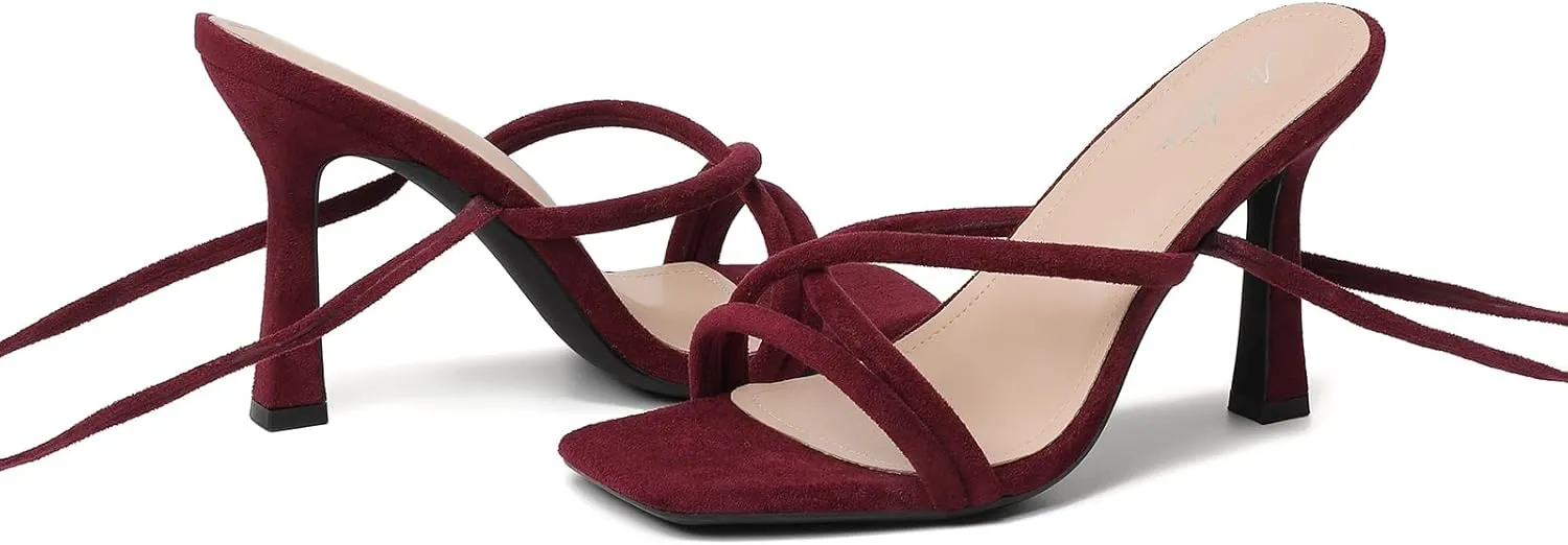 Mostrin Womens Sandals Strappy Heels for Women Lace Up Square Open Toe Heels Tie Up High Heeled Sandals for Prom, Party, Daily Wear