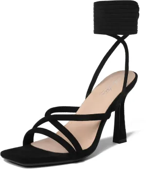 Mostrin Womens Sandals Strappy Heels for Women Lace Up Square Open Toe Heels Tie Up High Heeled Sandals for Prom, Party, Daily Wear