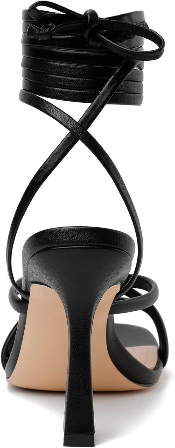 Mostrin Womens Sandals Strappy Heels for Women Lace Up Square Open Toe Heels Tie Up High Heeled Sandals for Prom, Party, Daily Wear