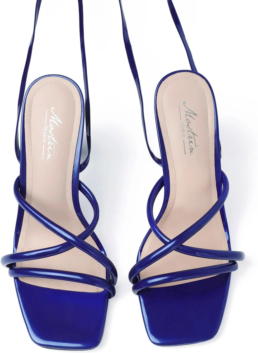 Mostrin Womens Sandals Strappy Heels for Women Lace Up Square Open Toe Heels Tie Up High Heeled Sandals for Prom, Party, Daily Wear