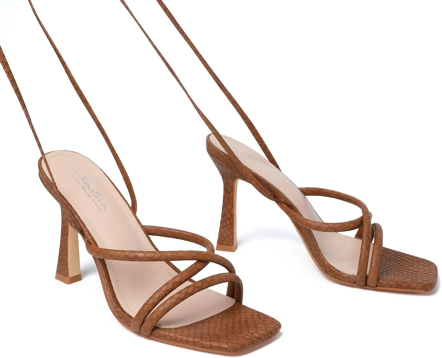 Mostrin Womens Sandals Strappy Heels for Women Lace Up Square Open Toe Heels Tie Up High Heeled Sandals for Prom, Party, Daily Wear