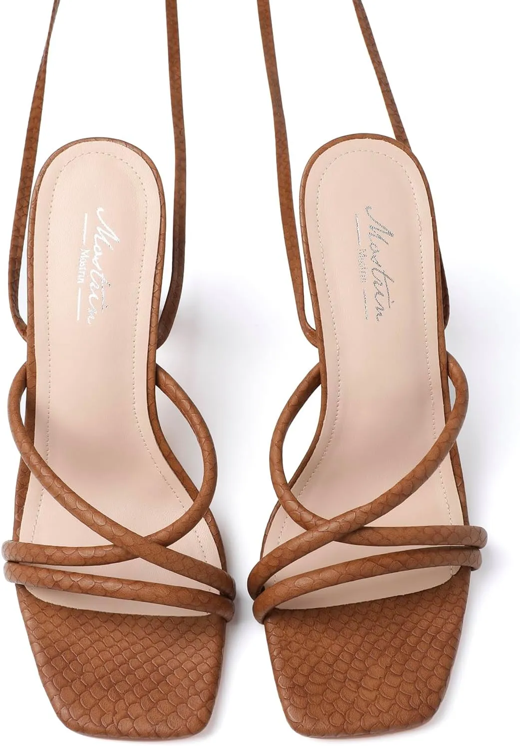 Mostrin Womens Sandals Strappy Heels for Women Lace Up Square Open Toe Heels Tie Up High Heeled Sandals for Prom, Party, Daily Wear