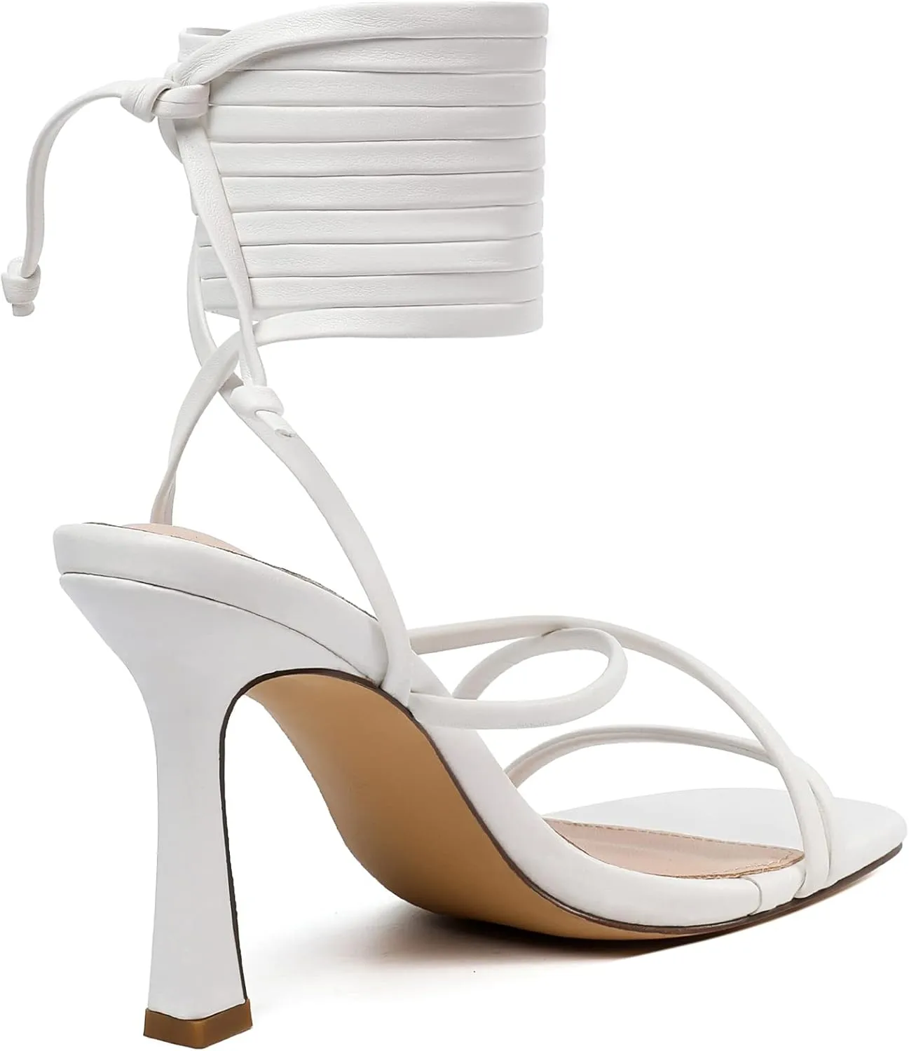 Mostrin Womens Sandals Strappy Heels for Women Lace Up Square Open Toe Heels Tie Up High Heeled Sandals for Prom, Party, Daily Wear
