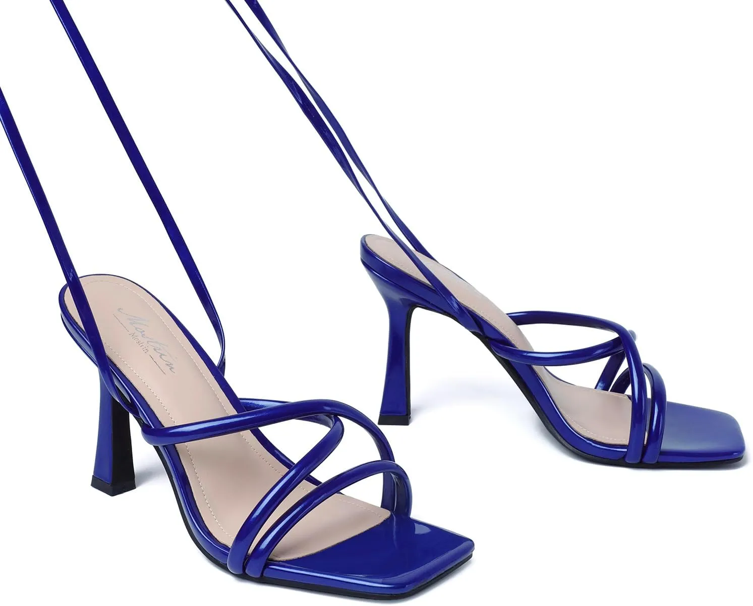 Mostrin Womens Sandals Strappy Heels for Women Lace Up Square Open Toe Heels Tie Up High Heeled Sandals for Prom, Party, Daily Wear