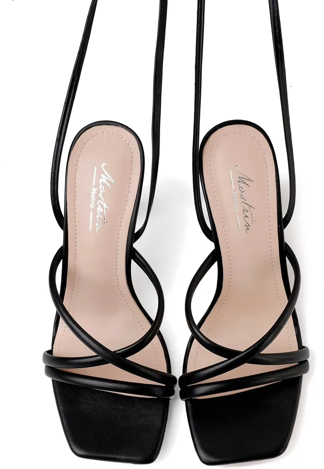 Mostrin Womens Sandals Strappy Heels for Women Lace Up Square Open Toe Heels Tie Up High Heeled Sandals for Prom, Party, Daily Wear