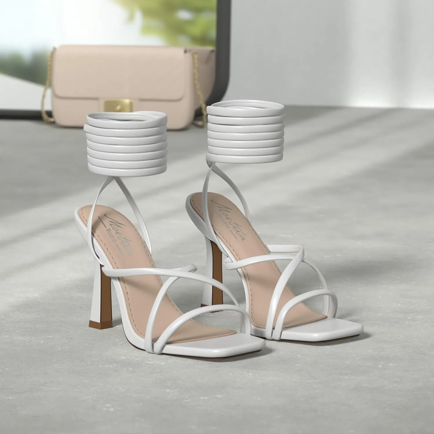 Mostrin Womens Sandals Strappy Heels for Women Lace Up Square Open Toe Heels Tie Up High Heeled Sandals for Prom, Party, Daily Wear