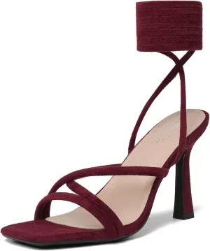 Mostrin Womens Sandals Strappy Heels for Women Lace Up Square Open Toe Heels Tie Up High Heeled Sandals for Prom, Party, Daily Wear