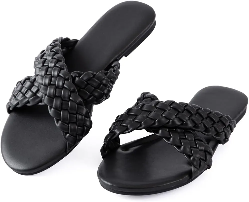 Mtzyoa Women Flat Sandals Braided Leather Crossover Nude Dressy Fashion Evening Party Wedding Sandals