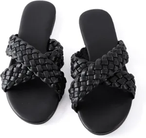 Mtzyoa Women Flat Sandals Braided Leather Crossover Nude Dressy Fashion Evening Party Wedding Sandals