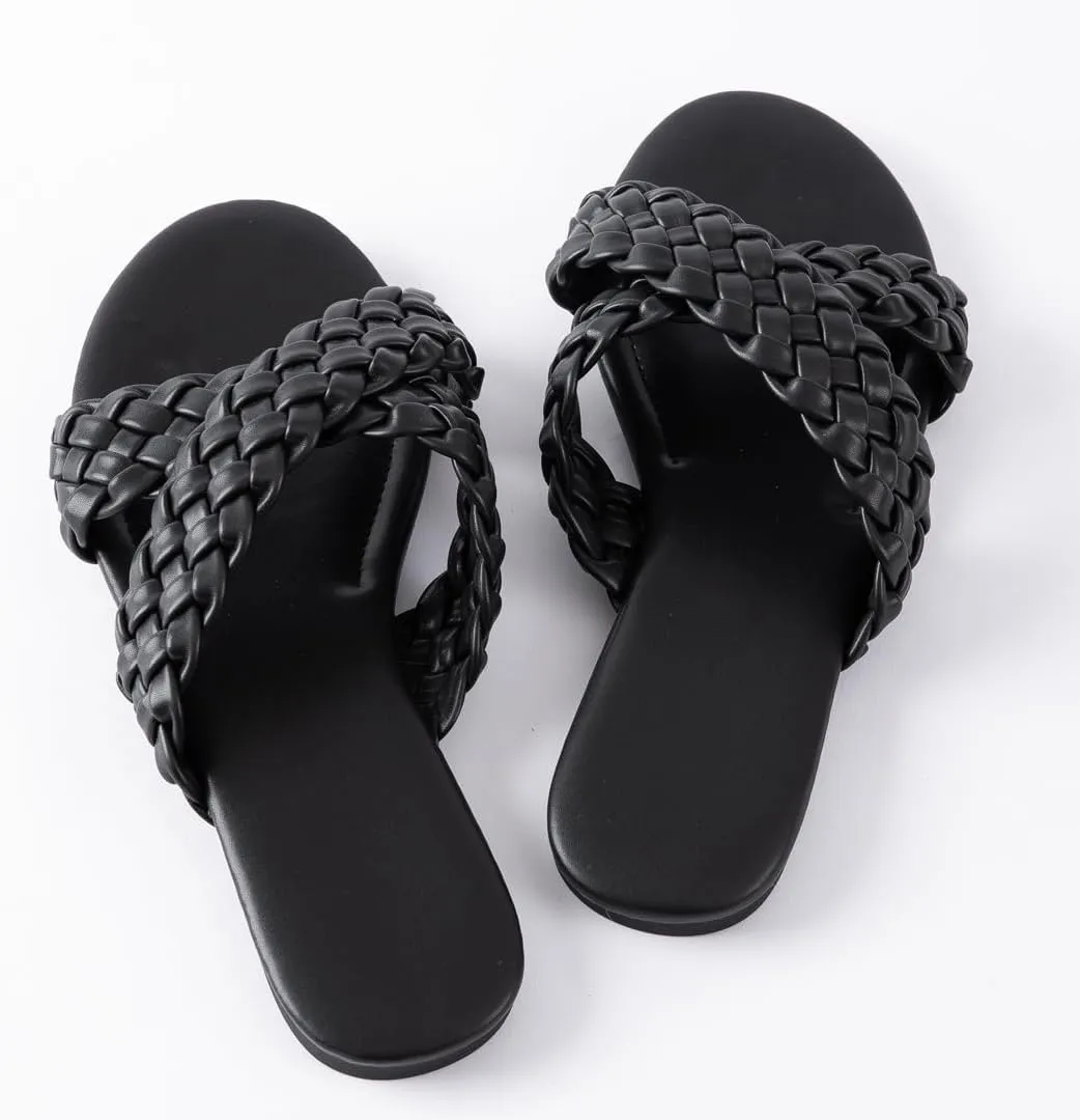Mtzyoa Women Flat Sandals Braided Leather Crossover Nude Dressy Fashion Evening Party Wedding Sandals