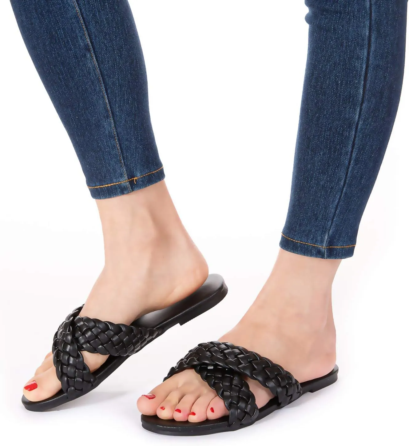 Mtzyoa Women Flat Sandals Braided Leather Crossover Nude Dressy Fashion Evening Party Wedding Sandals