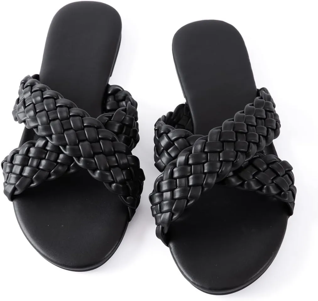 Mtzyoa Women Flat Sandals Braided Leather Crossover Nude Dressy Fashion Evening Party Wedding Sandals